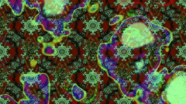 Parlak renkli çiçekli ve yeşil yapraklı harika bir çiçek deseni. Moda baskıları için zarif bir şablon. Modern çiçek arkaplanı. Halk stili.