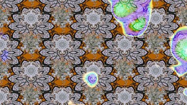 Parlak renkli çiçekleri ve gri renkli yaprakları olan harika bir çiçek deseni. Moda baskıları için zarif bir şablon. Modern çiçek arkaplanı. Halk stili.