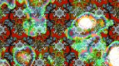 Çiçekler. Soyut etnik raster çizim kalıbı. Vadinin yeşil renkli çiçekleri.