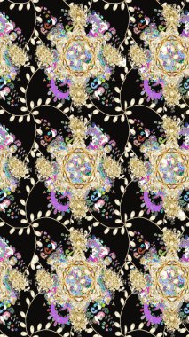 Çiçek desenli çizim. Raster illüstrasyonu. Asya tekstil tarzında. Güzel kumaş deseni. Renkli Bahar Teması eskiz kalıbı. Düz Çiçek Elementleri Tasarımı.