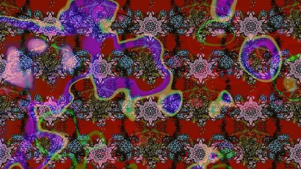 Elle çizilmiş çiçek desenli Raster çizimi. Tekstil, kumaş, ambalaj, hatıra defteri için hoş bir çiçek arkaplanı. Çocuksu tasarım. Kırmızı arkaplanda.