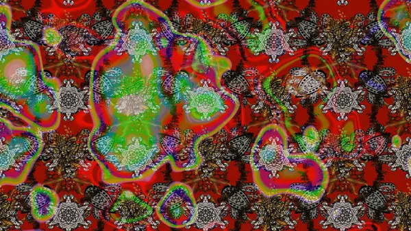 Çiçekli karalama şeklinde Raster çiçek deseni. Kibarca, kırmızı renkte yaz çiçekleri. Raster illüstrasyonu.