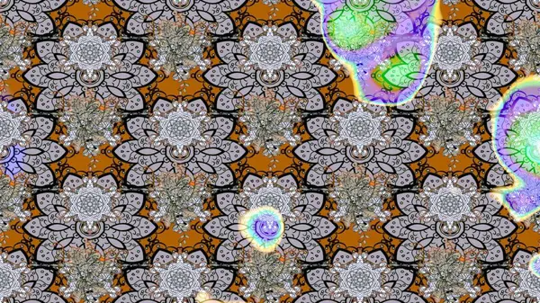 Parlak renkli çiçekleri ve gri renkli yaprakları olan harika bir çiçek deseni. Moda baskıları için zarif bir şablon. Modern çiçek arkaplanı. Halk stili.