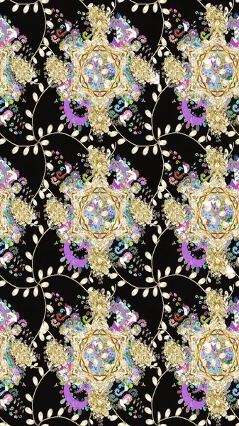 Çiçek desenli çizim. Raster illüstrasyonu. Asya tekstil tarzında. Güzel kumaş deseni. Renkli Bahar Teması eskiz kalıbı. Düz Çiçek Elementleri Tasarımı.