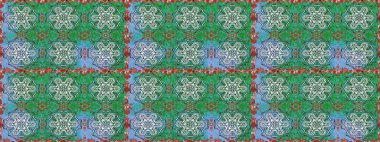 Mavi ve yeşil renkli çiçekler. Raster illüstrasyonunda kusursuz çiçek deseni.