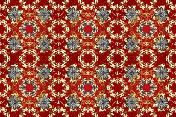 Sembol bayramı, yeni yıl kutlamaları, altın desenler. Kış kar dokusu duvar kağıdı. Kahverengi, kırmızı ve bej renklerde altın kar taneleri. Noel altın kar taneleri kusursuz desen.