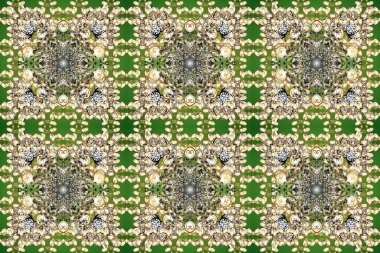 Çiçek süsü kumaş deseni, cam, altın elementlerle bej, gri ve yeşil renklerde çiçek desenli metal. Klasik raster altın pürüzsüz desen.
