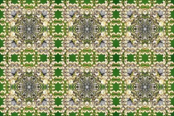 Çiçek süsü kumaş deseni, cam, altın elementlerle bej, gri ve yeşil renklerde çiçek desenli metal. Klasik raster altın pürüzsüz desen.