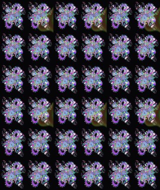 Raster Floral Illustration, Asyalı tekstil. Siyah renkli etnik çiçeklerle zarif eskiz deseni.