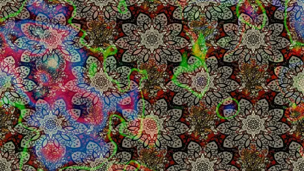 Çiçek deseni. Raster illüstrasyonu. Chichi 'nin kumaş kalıbını çiz. Renkli Bahar Teması eskiz kalıbı. Düz Çiçek Elementleri Tasarımı.