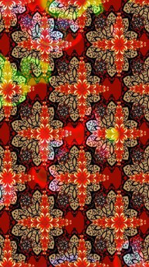 Düz Çiçek Elementleri Tasarımı. Çiçekli çiçek deseni, suluboya. Kırmızı renkte çiçekler. Renkli Bahar Teması eskiz kalıbı. Raster illüstrasyonu.