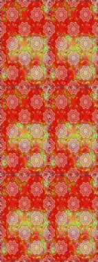 Raster illüstrasyonu. Kırmızı ve turuncu renkli çiçekler. Kusursuz çiçek deseni. Asya tekstil tarzında. Raster illüstrasyonu.