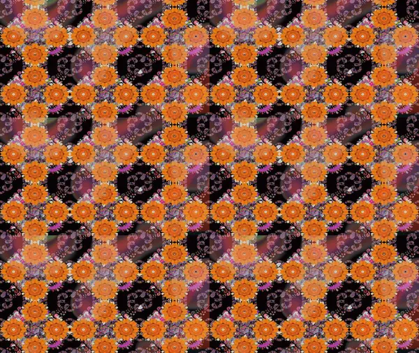 Düz Çiçek Elementleri Tasarımı. Güzel çiçek deseni. Turuncu ve kahverengi renkli çiçekler. Renkli Bahar Teması Kusursuz Arkaplan.