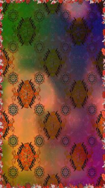 Şatafatlı bahar bahçesi dokusu. Kahverengi ve yeşil renkli çiçekler. Raster illüstrasyonu. Çiçek deseni. Kahverengi ve yeşil renklerde çiçeksiz.