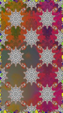 Küçük çiçekli kusursuz yay deseni. Raster illüstrasyonu. Suluboya tarzında kahverengi renkler üzerine.