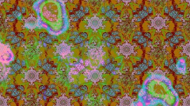 Modern çiçek arkaplanı. Halk tarzı. Parlak renkli çiçekli ve yeşil yapraklı harika bir çiçek deseni. Moda baskıları için zarif bir şablon.