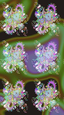 Çiçekli karalama şeklinde Raster çiçek deseni. Raster illüstrasyonu. Yumuşak, yeşil renkte bahar çiçekleri.