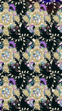 Arkaplan dokusu, duvar kağıdı, çiçek temalı gri renkler. Kabile sanatı boho baskısı, klasik çiçek arkaplanı. Soyut etnik raster çizim kalıbı.