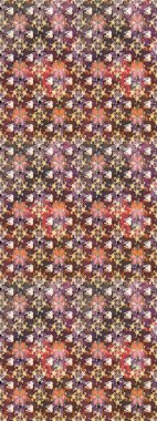 Üzerinde gelincikler ve vadi zambakları olan renkli çiçek desenli nakış deseni. Tekstil tasarımı için kahverengi ve nötr renklerde geleneksel halk çiçekleri buketi.