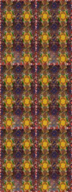 Düz Çiçek Elementleri Tasarımı. Asya tekstil tarzında. Kahverengi ve yeşil renkli çiçekler. Raster illüstrasyonu. Renkli Bahar Teması eskiz kalıbı. Çiçek desenini çiz.