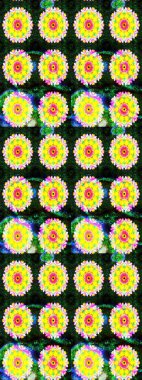 Retro tekstil tasarım koleksiyonu. Sarı ve gri üzerine sarı ve gri. Çiçekli ipek eşarp. 1950-1960 motifleri. El çizimi çiçek elementleri ile soyut çizim raster deseni.