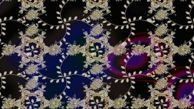 Renkli Bahar Teması eskiz kalıbı. Çiçeksel fantezi tasarımı ve parlak bir arka plan çizimi. Düz Çiçek Elementleri Tasarımı.