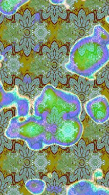 Raster illüstrasyonu. Çiçek süslemeli çizim deseni. Yeşil renkte çiçekler.