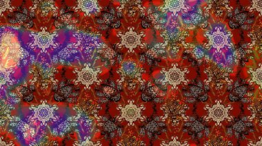 Çiçekler. Soyut etnik raster çizim kalıbı. Vadinin çiçekleri kahverengi renklerde.