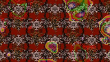 Çiçekler. Soyut etnik raster çizim kalıbı. Vadinin çiçekleri kahverengi renklerde.