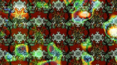 Çiçek desenli çizim. Raster illüstrasyonu. Asya tekstil tarzında. Yeşil renkli çiçekler. Raster illüstrasyonu.