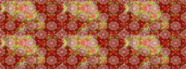 Çiçek ve yapraklı karalama şeklinde Raster çiçek deseni. Kibar, bahar çiçekleri kırmızı ve kahverengi renklerde. Raster illüstrasyonu.