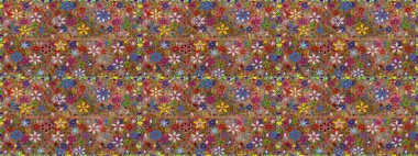 Çiçek süsü ile kusursuz desen. Kahverengi ve yeşil renkli çiçekler. Raster illüstrasyonu.