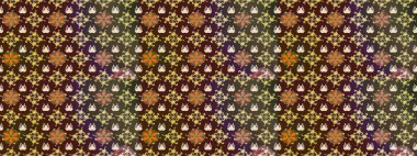 Raster illüstrasyonu. Kahverengi ve mor renkli çiçekler. El çizimi çiçekli soyut çizim deseni.