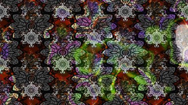 Çiçek desenli çizim. Raster illüstrasyonu. Asya tekstil tarzında. Gri renkli çiçekler. Renkli Bahar Teması eskiz kalıbı. Düz Çiçek Elementleri Tasarımı.