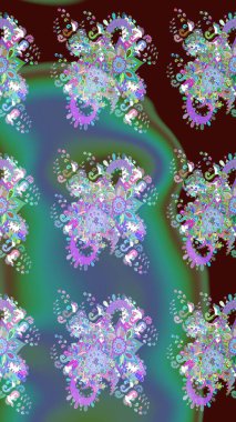 Çiçeksel çizim kalıbının yansıması. Vadinin yeşil renkli çiçekleri.