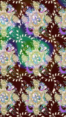 Patlayan çiçekler soyut olarak yerleştirilmiş. Raster deseni. Kahverengi renklerde bahar çiçekleri. Raster illüstrasyonu.