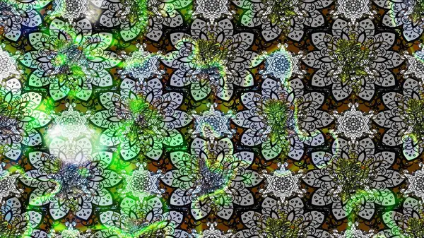 Çiçek desenli çizim. Raster illüstrasyonu. Asya tekstil tarzında. Güzel kumaş deseni. Renkli Bahar Teması eskiz kalıbı. Düz Çiçek Elementleri Tasarımı.