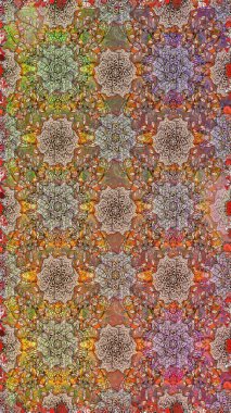 Dallı bahar çiçekleriyle desen, kahverengi ve çiçekli siluet bej renkler. Raster deseni.