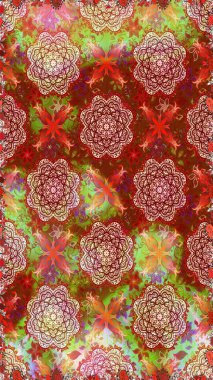 Küçük çiçekte hoş bir çiçek deseni var. Çiçeksel elementlerle süslenmiş zarif raster dokusu. Parlak çiçekli kırmızı ve kahverengi renklerde soyut, pürüzsüz desen.