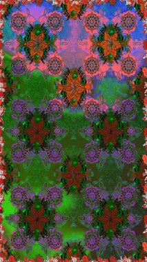 Nazikçe, güzel çiçek arkaplanı. Çiçekli karalama şeklinde Raster çiçek deseni. Yeşil ve kahverengi renkte çiçekler.