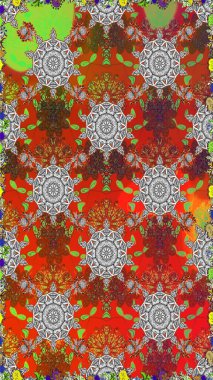 Şirin çiçekli kusursuz desen ve kahverengi renklerde yapraklar suluboya çiçek deseni, duvar kağıdı, kart veya kumaş için fayanslı. Raster illüstrasyonu.