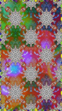 Raster illüstrasyonunda kusursuz çiçek deseni. Gri renkli çiçekler. Renkli Yaz Temalı Kusursuz Arkaplan. Düz Çiçek Elementleri Tasarımı.