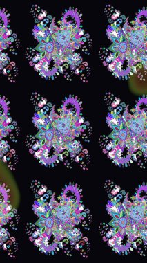 Robot resim. Şirin çiçek elementleri. Siyah renkli çiçekler. Raster illüstrasyonu.