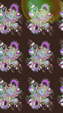 Şirin çiçekli, desenli, mor renkli bir eskiz deseni. El çizimi çiçek çizimi deseni (fayans). Tekstil için suluboya çizim deseni.