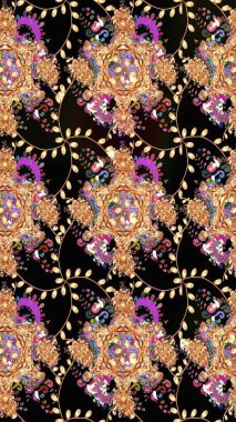 Taslak desenli, modaya uygun kumaş deseni. Raster illüstrasyonu. Düz Çiçek Elementleri Tasarımı. Renkli Bahar Teması eskiz kalıbı. Şirin çiçek elementleri..