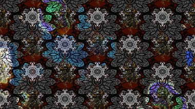 Raster illüstrasyonundaki çiçek desenli çizim. Siyah renkte çiçekler.