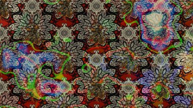 Raster illüstrasyonundaki çiçek desenli çizim. Renkli Bahar Teması eskiz kalıbı. Düz Çiçek Elementleri Tasarımı. Süslü kumaş deseni.