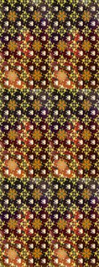 Raster illüstrasyonu. Kahverengi ve sarı renklerde. Çiçek buketleriyle klasik tarzda eskiz deseni.