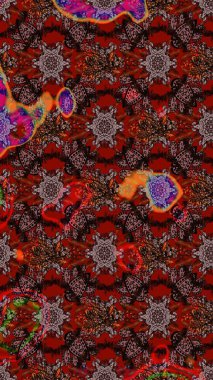 Raster - stok. Yapraklı çiçekler ve kahverengi renkli papatya çiçekleri. Taslak arkaplan deseni.