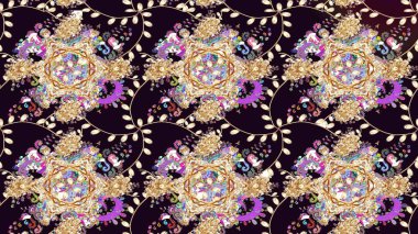 Raster illüstrasyonundaki çiçek desenli çizim. Renkli Bahar Teması eskiz kalıbı. Düz Çiçek Elementleri Tasarımı. Güzel kumaş deseni.